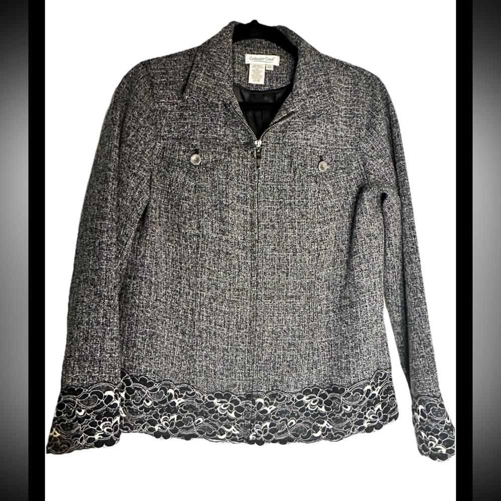 Coldwater Creek Women’s Black Gray Short Jacket Lace Detail Sz P8